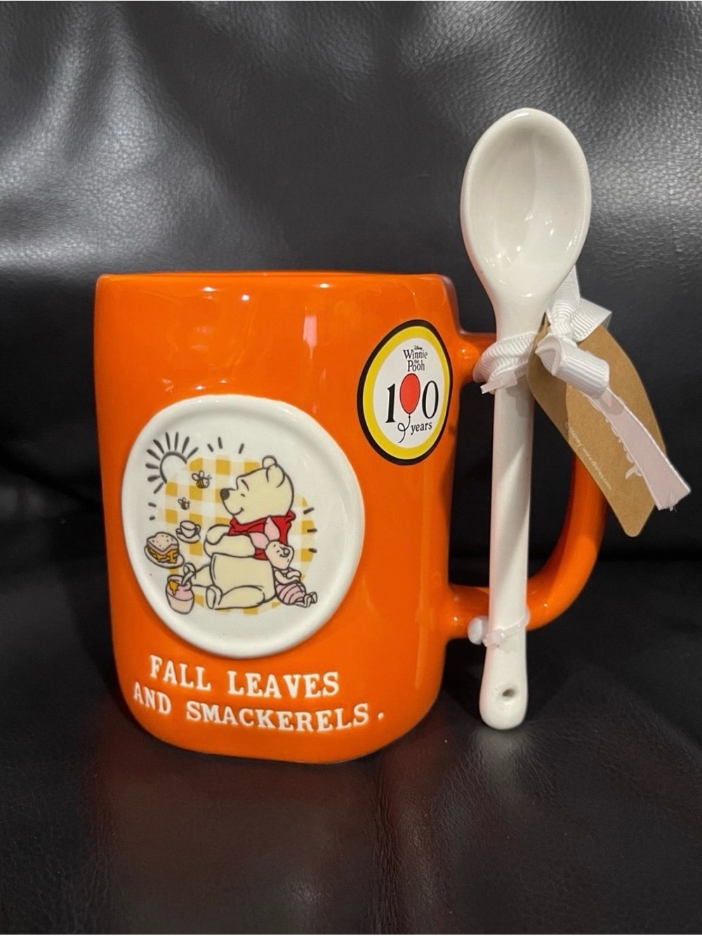 Rae Dunn Disney Winnie The Pooh Mug fall leaves and smackerels